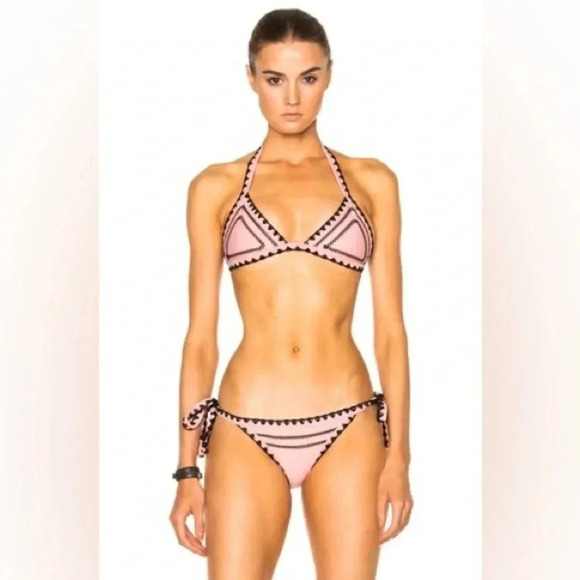 SAME Swim Catch String Bikini Top Rose & Black Size M Medium - Picture 4 of 5